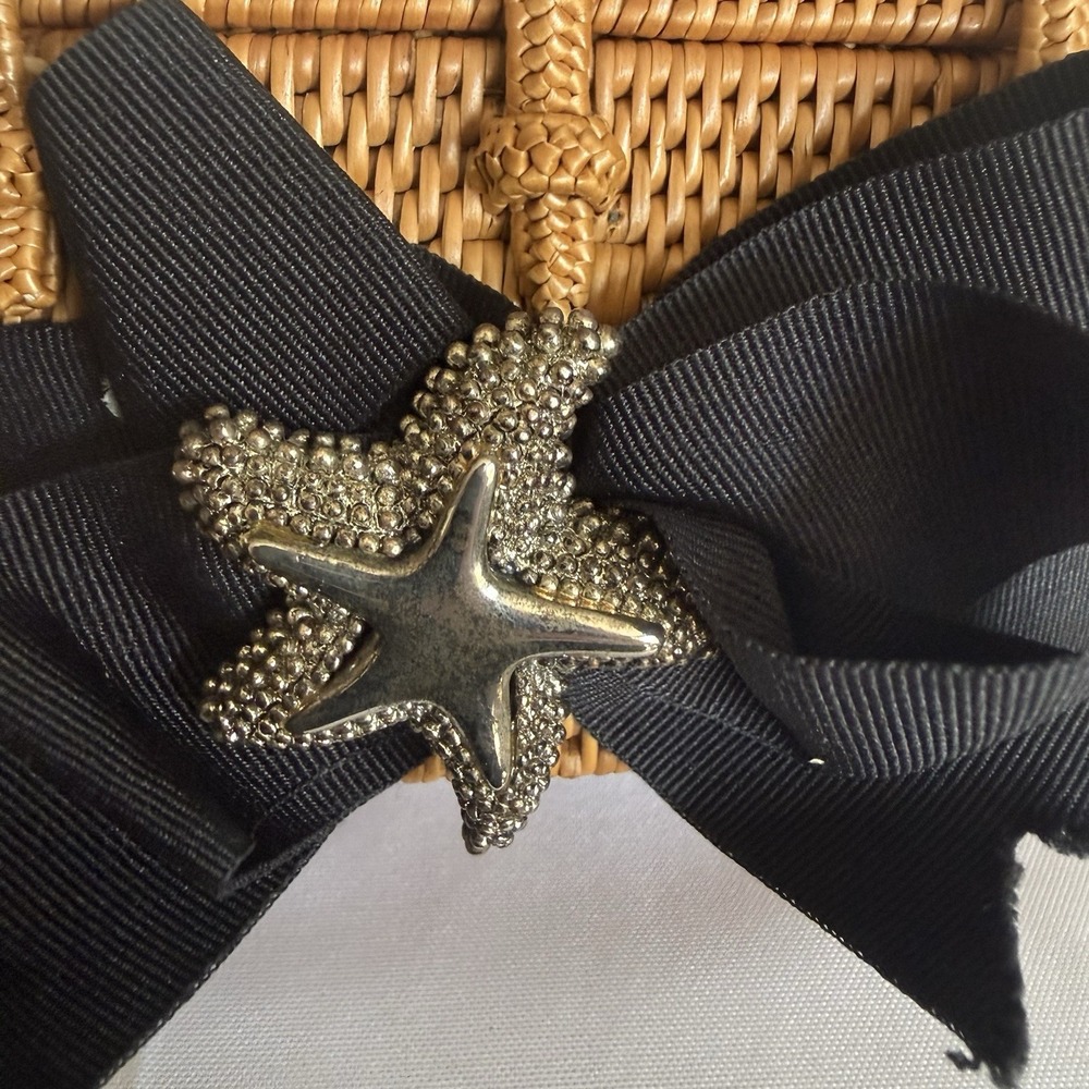 Lisi Lerch Bosom Buddy Bag Mini Straw Starfish Black Ribbon Rattan Handbag Purse - Picture 3 of 14